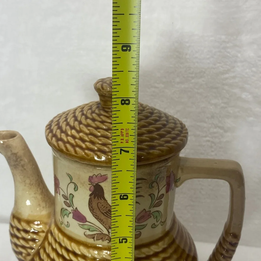Vintage‎ Tilso Japan Hand Painted Tea Coffee Pot Rooster Farmhouse Rope Design
